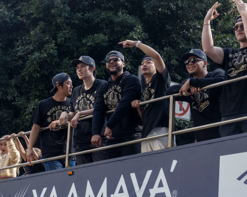 la erupts in celebration after dodgers clinch second world series victory 69093fd8c74db