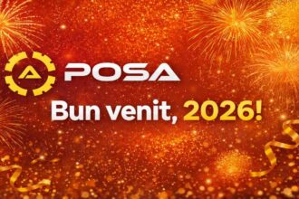 Sigla POSA pe fundal festiv de An Nou, cu mesajul „Bun venit, 2026!”, simbol al speranței și continuității