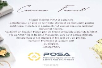 Felicitare de Crăciun POSA cu mesaj de sărbători și urări de liniște pentru membri și colaboratori
