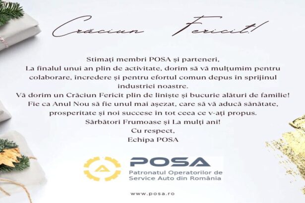 Felicitare de Crăciun POSA cu mesaj de sărbători și urări de liniște pentru membri și colaboratori