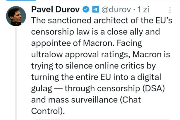Pavel Durov și Emmanuel Macron, în contextul disputei privind reglementarea platformelor digitale și libertatea de exprimare în Europa