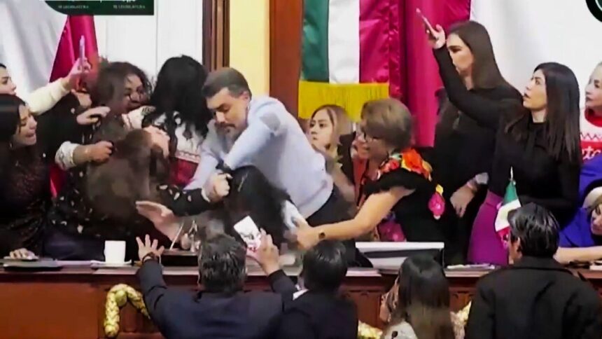 mexican lawmakers filmed pulling hair and shoving each other during heated congress floor debate 694175b7c8021