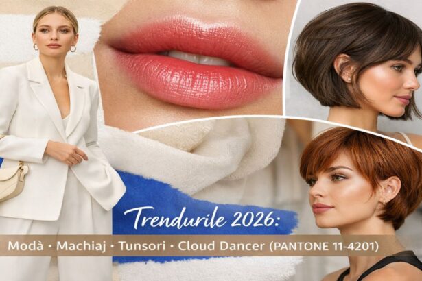 Trendurile anului 2026 în modă și beauty: ținute feminine în nuanța Cloud Dancer, machiaj natural și tunsori moderne pentru femei