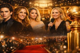 Statueta Globurilor de Aur pe covorul roșu, în sala de gală de la Beverly Hills, înainte de ceremonia din 2026