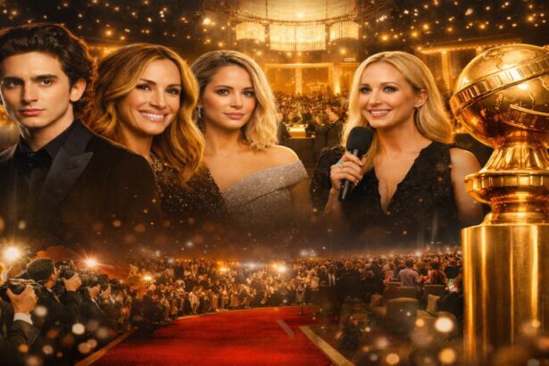 Statueta Globurilor de Aur pe covorul roșu, în sala de gală de la Beverly Hills, înainte de ceremonia din 2026