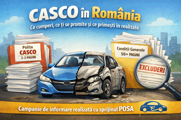 Ilustrație informativă despre CASCO în România: diferența dintre polița CASCO și condițiile generale de asigurare, contracte, excluderi și despăgubiri