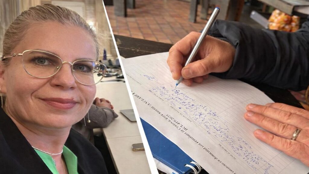 Deputatul Gabriela Porumboiu în timpul inițiativei civice de strângere de semnături împotriva taxei de parcare din Craiova