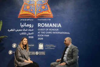 Tatiana Tibuleac at the Cairo International Book Fair during an interview with Amr Yehia- Atlas News