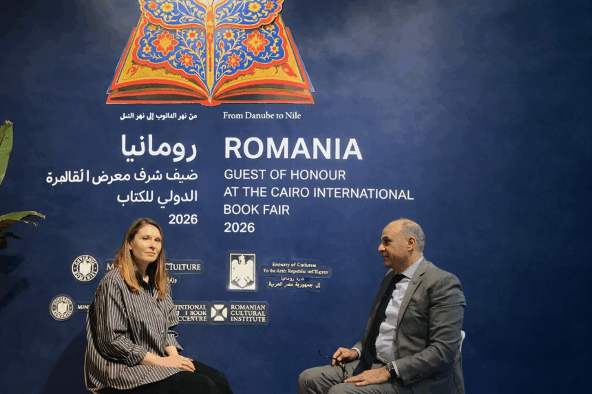 Tatiana Tibuleac at the Cairo International Book Fair during an interview with Amr Yehia- Atlas News