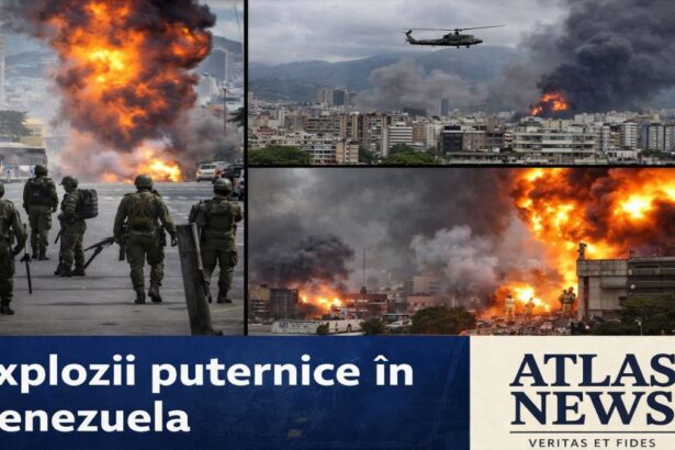 Forțe de securitate și fum deasupra Caracasului după explozii raportate în capitala Venezuelei, pe fondul tensiunilor dintre SUA și guvernul Maduro.