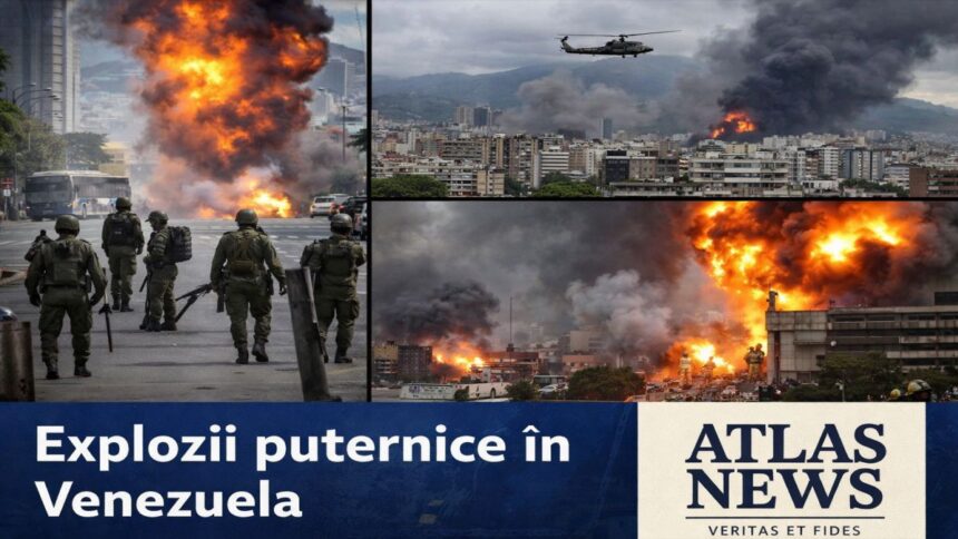 Forțe de securitate și fum deasupra Caracasului după explozii raportate în capitala Venezuelei, pe fondul tensiunilor dintre SUA și guvernul Maduro.