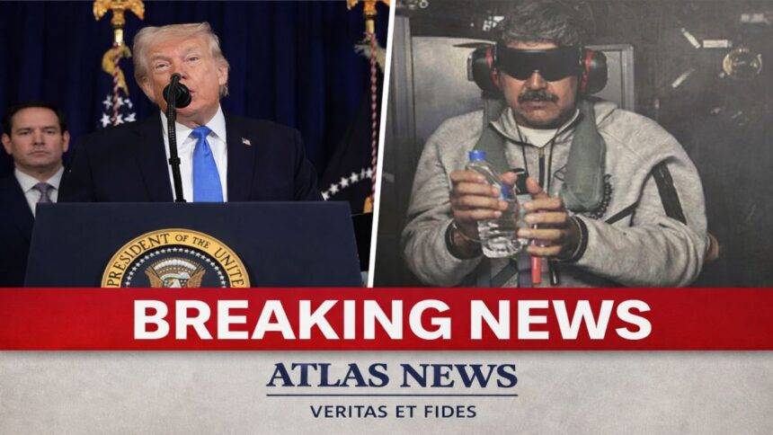 Nicolás Maduro la bordul navei americane USS Iwo Jima, după capturarea sa în urma operațiunii militare a Statelor Unite în Venezuela