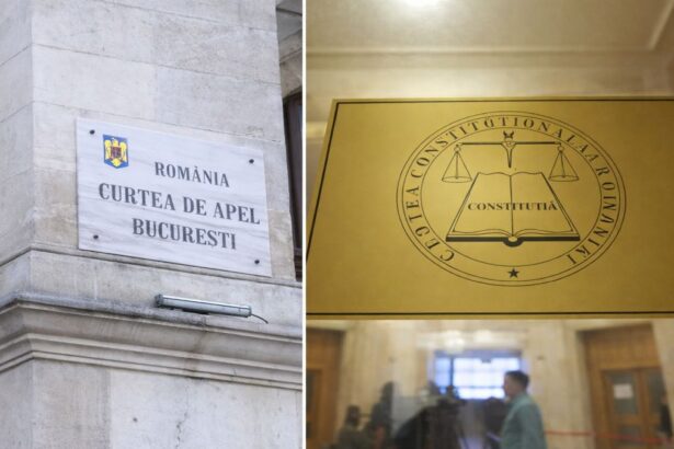 Palatul Justiției și Curtea Constituțională a României, simbolizând coincidența dintre pronunțarea Curții de Apel și decizia CCR privind pensiile magistraților.