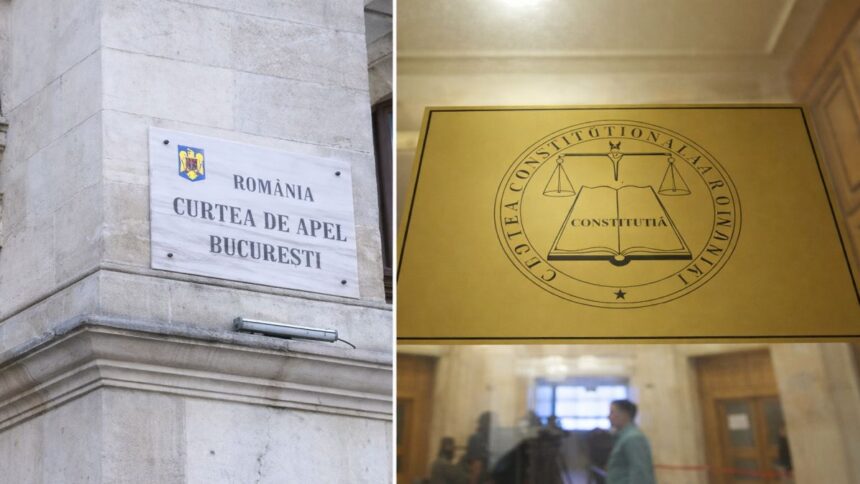 Palatul Justiției și Curtea Constituțională a României, simbolizând coincidența dintre pronunțarea Curții de Apel și decizia CCR privind pensiile magistraților.
