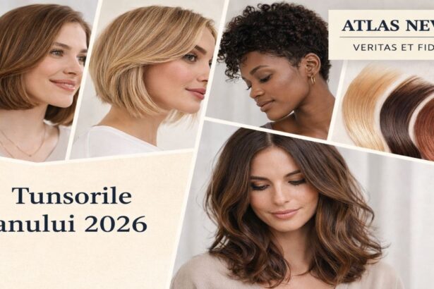 Tunsorile anului 2026 ilustrate într-un colaj cu femei cu păr bob, lob și tunsori moderne, sub sigla Atlas News
