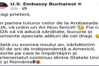 Mesaj de Anul Nou transmis de Ambasada Statelor Unite ale Americii către români, pentru anul 2026