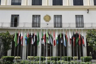 Arab League headquarters during an official diplomatic meeting on regional affairs
