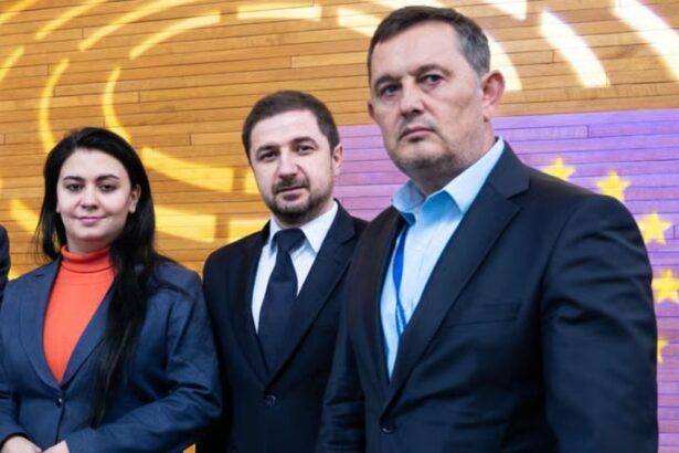 Europarlamentarii AUR Georgiana Teodorescu, Adrian Axinia și Gheorghe Piperea, în Parlamentul European, Bruxelles