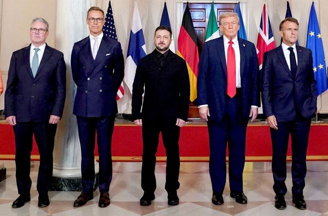 Illustration symbolizing tensions between European leaders and the United States over security, responsibility, and transatlantic relations.