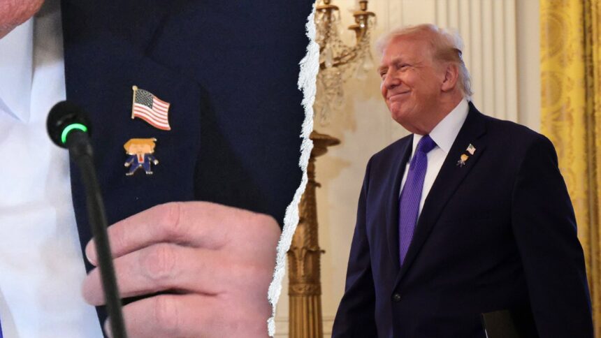 trump wears happy trump pin alongside american flag during white house oil executive meeting 6961845855562