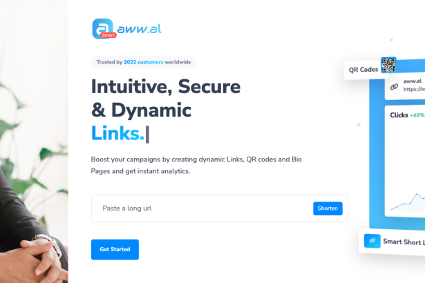 AWW Smart digital platform interface showing URL shortening, analytics dashboard, and digital marketing tools