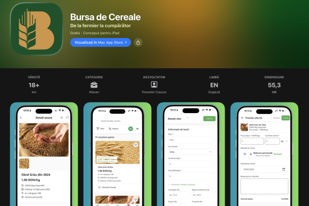 Platforma Bursa de Cereale pe telefon mobil utilizată de fermier pentru tranzacționarea cerealelor în mod digital