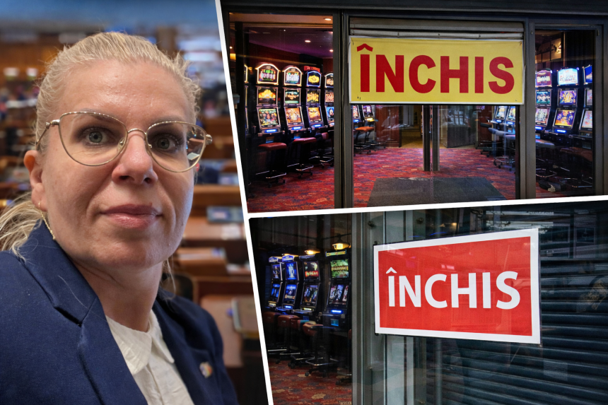 Colaj cu deputata Gabriela Porumboiu în Parlament și imagini cu săli de păcănele închise, marcate cu mesajul „Închis”