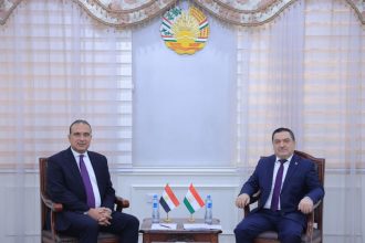 Deputy Foreign Minister of Tajikistan Farrukh Sharifzoda meets Egyptian Ambassador Tamer Fathi Abdussalam Hammad during presentation of credentials in Dushanbe