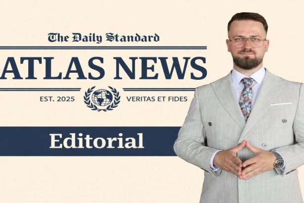 Editorial visual for Atlas News featuring Mihai Alexe next to the Atlas News logo, with the label “Editorial” highlighted on a blue banner over a cream background.