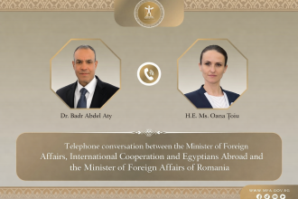 Egyptian Foreign Minister Badr Abdel Aty and Romanian Foreign Minister Oana Țoiu discussing regional escalation and diplomatic coordination