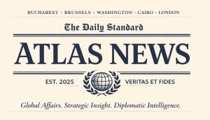 Atlas News editorial identity symbolizing strategic analysis, diplomacy and Romania’s role in global affairs