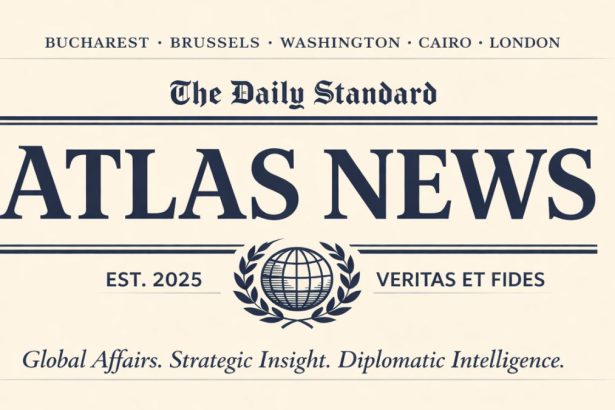 Atlas News editorial identity symbolizing strategic analysis, diplomacy and Romania’s role in global affairs