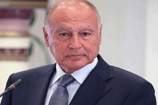Ahmed Aboul Gheit addressing the Arab League Council session on Iranian attacks against Arab states.
