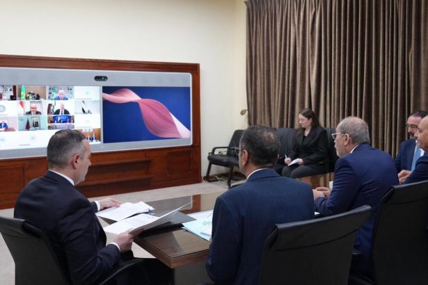 Jordanian Foreign Minister Ayman Safadi speaking about Iranian attacks targeting Jordan and GCC states at an Arab League ministerial meeting.