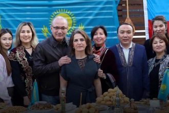 Turkish Ambassador to Egypt Salih Mutlu Şen speaking at a Nowruz celebration in Cairo attended by diplomats and media representatives