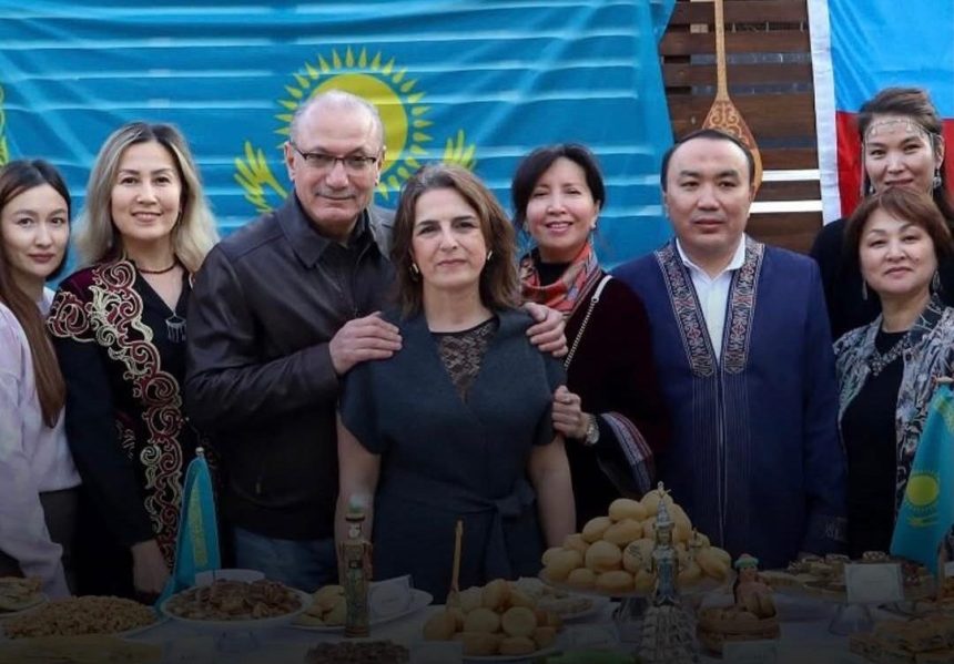 Turkish Ambassador to Egypt Salih Mutlu Şen speaking at a Nowruz celebration in Cairo attended by diplomats and media representatives