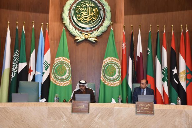 Ahmed Aboul Gheit speaking during an Arab League ministerial session focused on Iranian attacks, Arab sovereignty and regional security