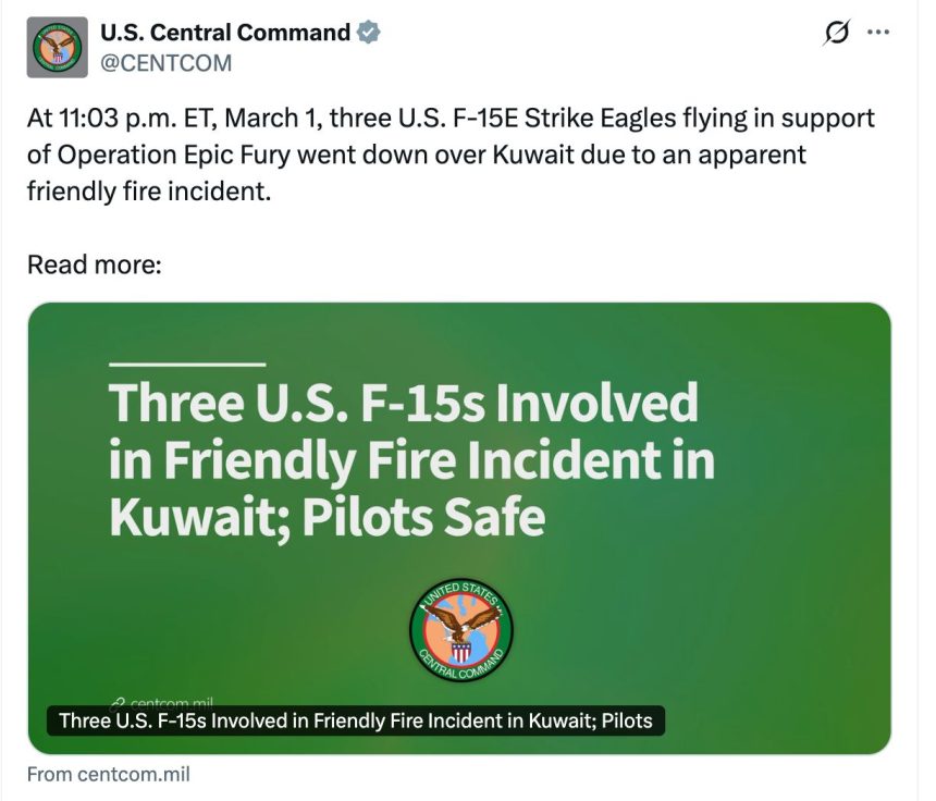 pentagonul recunoaste ca trei avioane de lupta ale sua au fost doborate din greseala de kuweit 69a572479132a