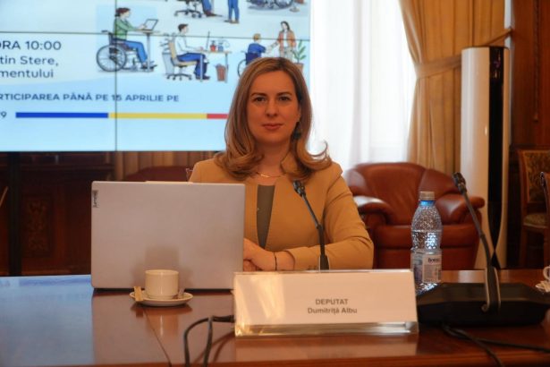 Deputata de diaspora Dumitrița Albu la conferința despre dizabilitate și acces în câmpul muncii, organizată la Palatul Parlamentului.