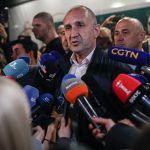Rumen Radev la sediul coaliției Bulgaria Progresistă după anunțarea rezultatelor alegerilor parlamentare din 19 aprilie 2026, Sofia, Bulgaria