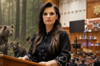 Deputata Codruța Corcheș, în Parlament, într-o imagine editorială despre controversa legii privind uciderea urșilor din România.
