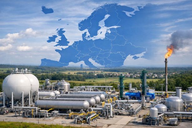 Energy infrastructure and oil transport routes near the Middle East and Europe, illustrating how the regional energy shock is reshaping global economic power and Europe’s strategic vulnerability.