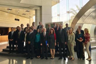 Officials and diplomats attend the opening of the “Egyptian Cults Around the Black Sea” exhibition at NMEC in Cairo, marking 100 years of Egyptian-Bulgarian diplomatic relations.