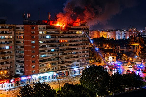 Incendiu la ultimul etaj al unui bloc din Galați după impactul unei drone rusești de tip Geran-2, în timpul intervenției echipajelor de pompieri