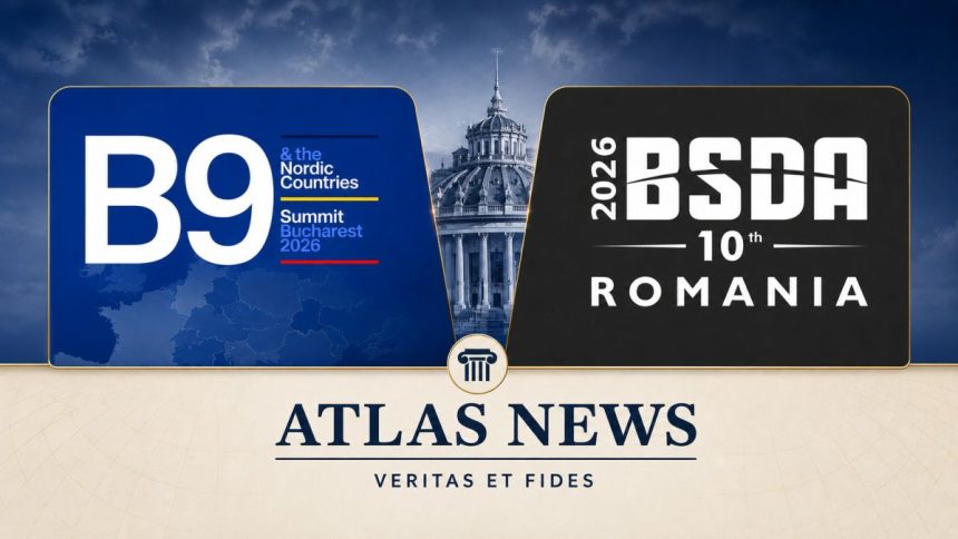 B9 Summit in Bucharest at the Cotroceni Presidential Palace, bringing together NATO and Nordic leaders, with Atlas News present at the event and BSDA 2026.țărilor nordice și prezența Atlas News la eveniment.