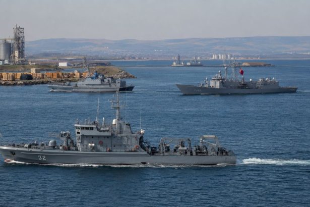 Bulgaria la Marea Neagră nave militare aliate în Marea Neagră, simbol al cooperării dintre Bulgaria, România și Turcia pentru securitate regională NATO.