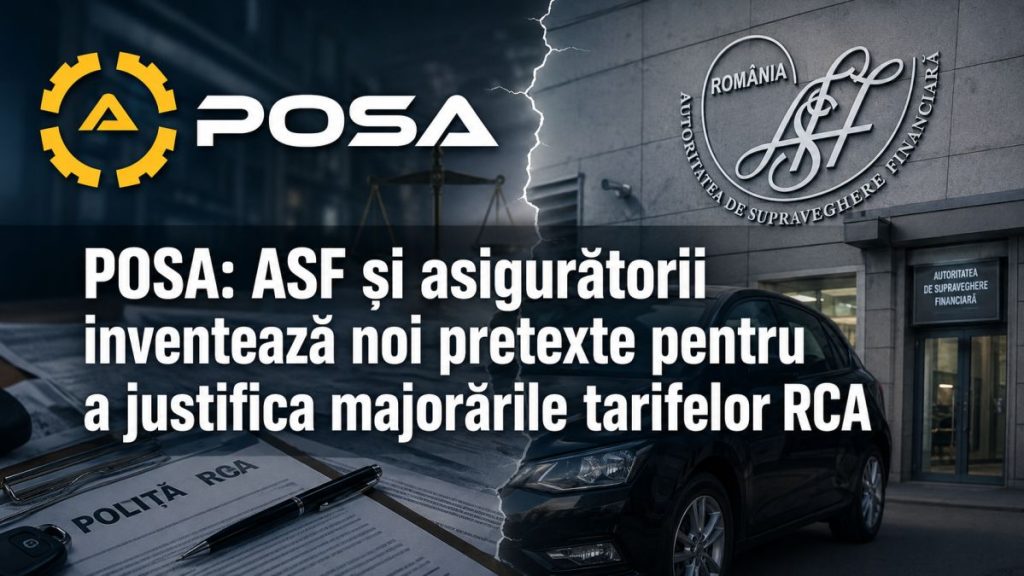 Reprezentare a pieței RCA din România, cu service auto, documente de despăgubire și sigla ASF, pe tema transparenței privind regia proprie.