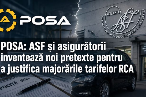 Reprezentare a pieței RCA din România, cu service auto, documente de despăgubire și sigla ASF, pe tema transparenței privind regia proprie.
