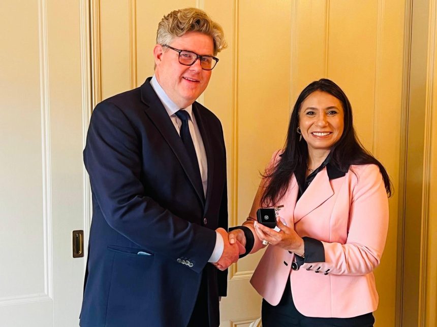 Egyptian Ambassador Naglaa Naguib meets Swedish Minister of Justice Gunnar Strömmer in Stockholm to discuss Egypt-Sweden judicial and police cooperation.