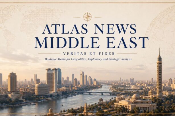 Atlas News Middle East cover for the Cairo bureau, featuring a panoramic view of the Nile, the Egyptian capital's skyline, and the motto Veritas et Fides